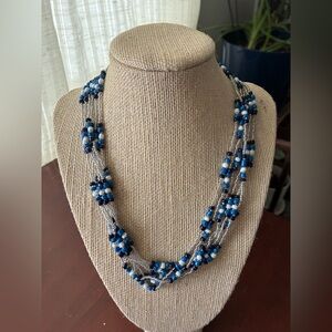 Handcrafted Blue Bead Multi-Strand Necklace